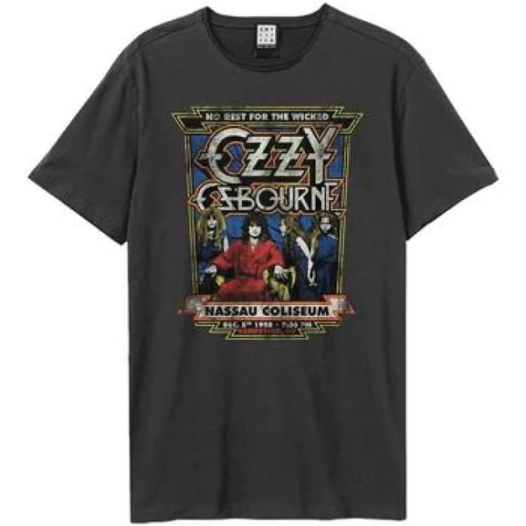 Image of Amplified Amplified Men No Rest For The Wicked Ozzy Osbourne T-Shirt in Charcoal Size: X-Small Charcoal XS Male 5063574138086