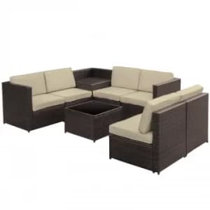 Image of Outsunny 8Pcs Patio Rattan Seating Garden Furniture Set Table w/ Cushions 6 Seater Brown