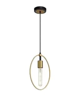 Image of Single Small Circle Ceiling Pendant, 1 Light E27, Sand Gold, Matt Black