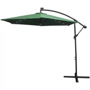 Image of Green LED Cantilever Parasol 3m Banana Hanging Umbrella Garden Sun Shade Canopy Patio 360 Rotation Tilt uv Protection Winding Crank 24 Solar Powered