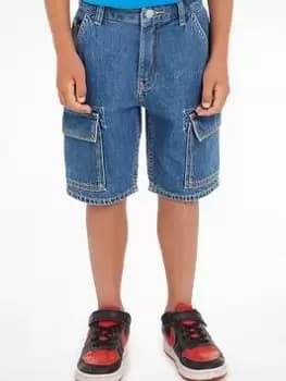 Image of Calvin Klein Jeans Boys Denim Cargo Shorts - Utility Blue Size 14 Years