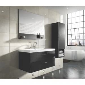 Image of Wickes Bientina Black Gloss Mirror Storage Unit - 600 mm