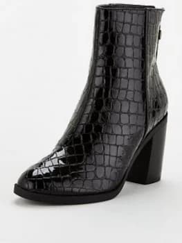 Image of OFFICE Arden Patent Croc Boot Ankle Boots - Black, Size 8, Women