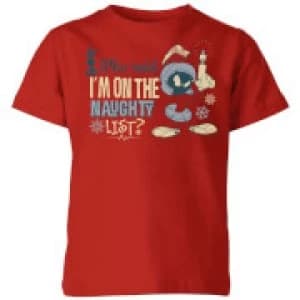 Image of Looney Tunes Martian Who Said Im On The Naughty List Kids Christmas T-Shirt - Red - 11-12 Years