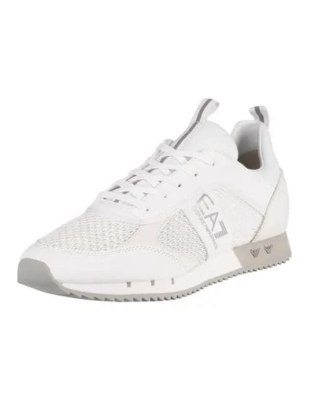 Image of EA7 Woven Trainers White/Silver 11 UK
