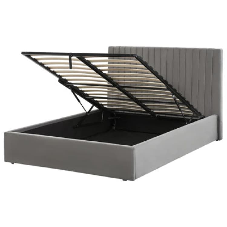 Image of Beliani Ottoman Bed Velvet Vion 140 X 200 Cm (Eu Double) Grey