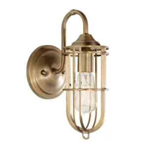 Image of Wall Light Caged Downlight Up and Over Arched Arm Dark Antique Brass LED E27 60W