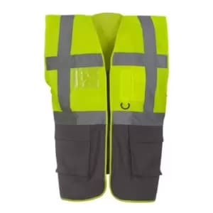 Image of Yoko Hi-Vis Premium Executive/Manager Waistcoat / Jacket (3XL) (Hi Vis Yellow/Grey)