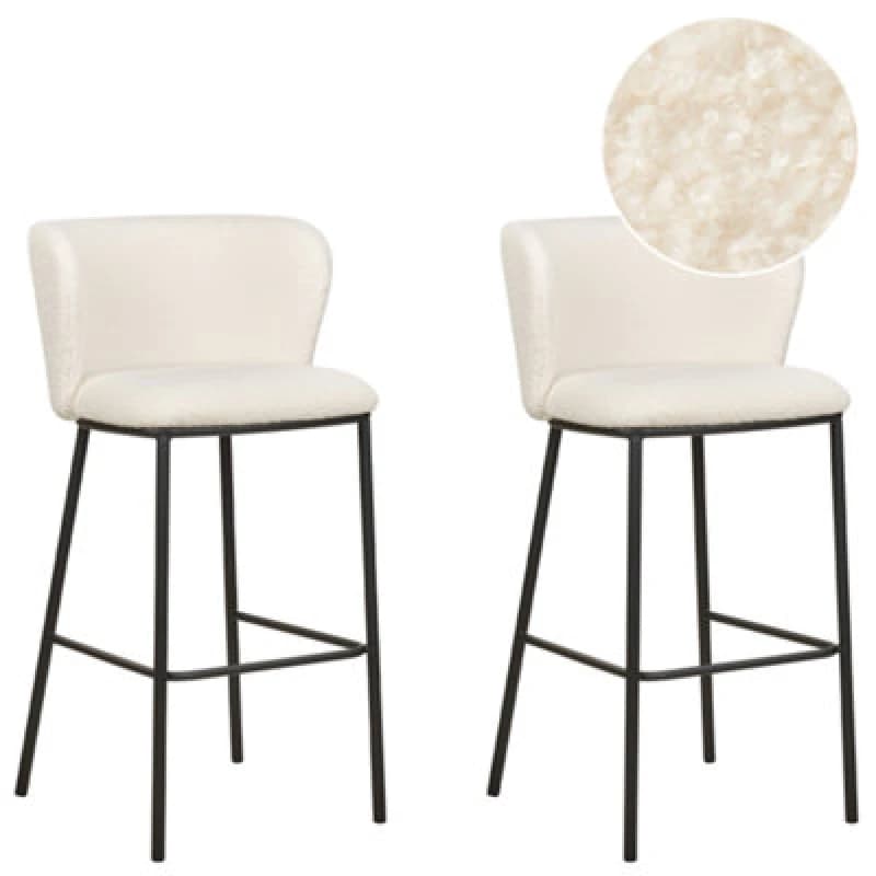 Image of Beliani Set Of 2 Bar Chairs Mina Boucle White