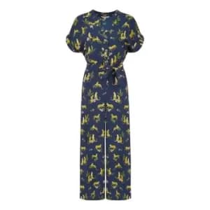 Image of Yumi Navy Recycled Cheetah Jumpsuit - Blue