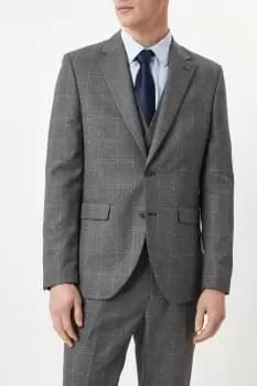Image of Mens Slim Grey Blue Highlight Check Suit Jacket