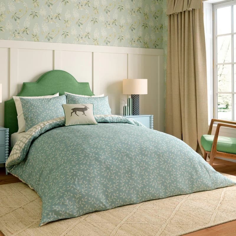 Image of Sanderson 'Everly' Cotton Duvet Cover Set Duck Egg Blue