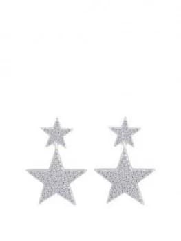 Image of The Love Silver Collection Sterling Silver Micro Set Cubic Zirconia Double Star Drop Earrings