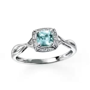 Image of 9ct White Gold Ring with Aquamarine and Pave Diamonds