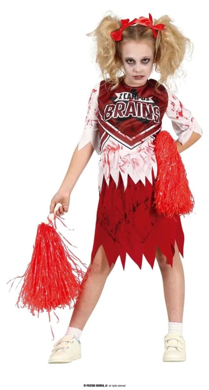 Image of FIESTAS GUIRCA Cheerleaderkostuum zombie - cheerleader-jurk rood en wit voor meisjes van 10 tot 12 jaar 10-12 jaar