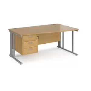 Image of Office Desk Right Hand Wave Desk 1600mm With Pedestal Oak Top With Silver Frame Maestro 25 MCM16WRP3SO