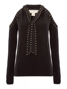 Image of Michael Kors Long sleeve cold shoulder stud top Black