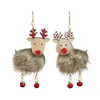 Image of Hanging Reindeer With Red And White Antlers (Set of 2)