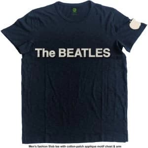 Image of The Beatles - Logo & Apple Unisex Large T-Shirt - Blue