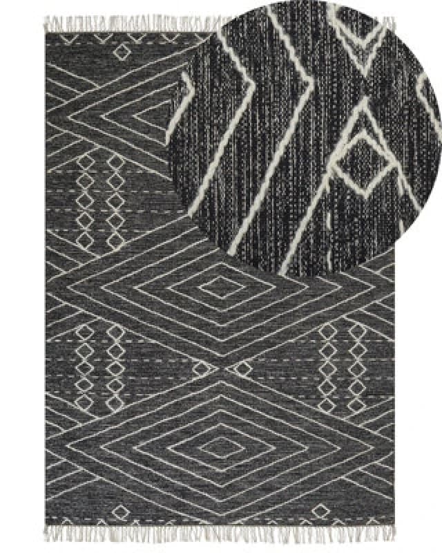 Image of Beliani Rug Khenifra Black 140 X 200 Cm Cotton