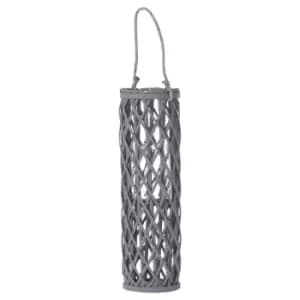 Image of Medium Grey Wicker Lantern With Glass Hurricane