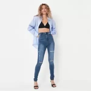 Image of Missguided Tall Sinner Slash High Waist Jean - Blue