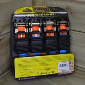 Image of Kingfisher - 4 Pack of 1" x 15ft Heavy Duty Orange Ratchet Strap Set with s Hooks diy
