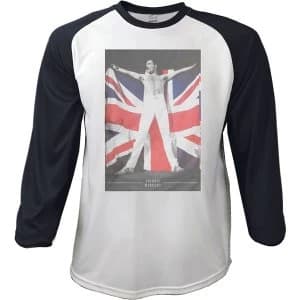 Image of Freddie Mercury - Flag Mens Large Raglan T-Shirt - Black & White