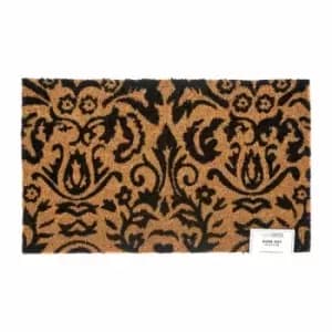 Image of Black Scroll Baroque Coir Doormat - Black - Homescapes