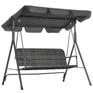 Image of Outsunny 3-person Outdoor PE Rattan Swing Chair, Patio Wicker Hanging Swing Bench with Steel Frame Stand & Adjustable Canopy, Grey