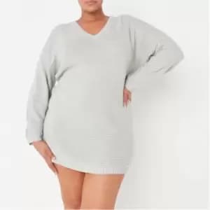 Image of Missguided Plus Recycled V Neck Ribbed Dress - Grey