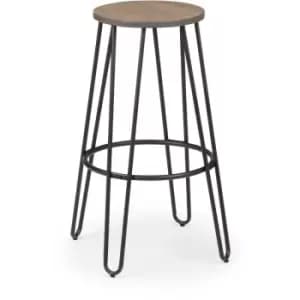 Image of SUE - Black Steel Bar Stool Solid Elm Seat Hair Pin Legs - Set Of 2