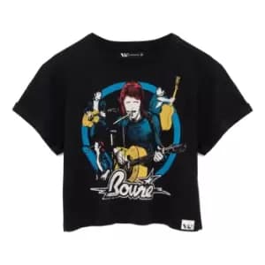 Image of David Bowie Womens/Ladies Crop T-Shirt (3XL) (Black/Blue/White)