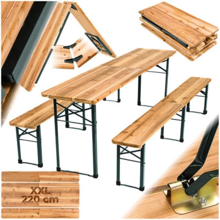 Image of Tectake Dining Table And Bench Set Ralf - 2 Benches, Foldable, Durable, Stable - Brown
