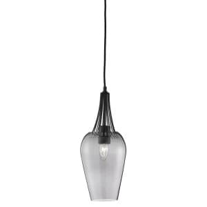 Image of 1 Light Ceiling Pendant Black with Smoked Glass Shade, E27