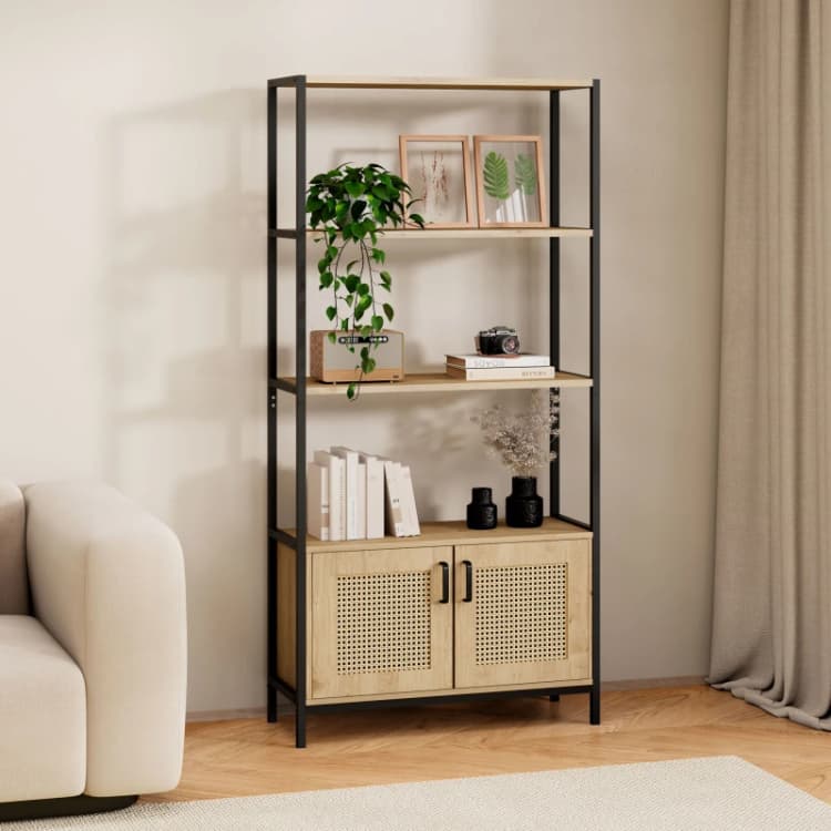 Image of Spinningfield Lena Rattan Bookstand with Storage Beige