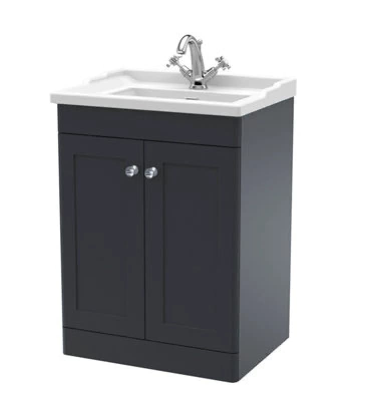 Image of Classique Floor Standing 2 Door Vanity Unit with Ceramic Basin Soft Black