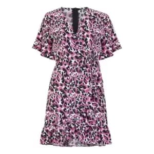 Image of Mela London Pink Leopard Print Wrap Skater Dress - Pink