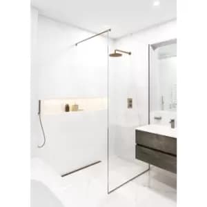 Image of Wet Room Shower Screen with Wall Support Bar 800mm Bronze - Live Your Colour