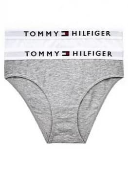 Image of Tommy Hilfiger Girls Waistband Briefs (2 Pack) - Grey/White, Size Age: 8-10 Years, Women