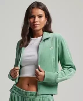 Image of Superdry Womens Code S Logo Velour Track Top Green / Granite Green - Size: 6