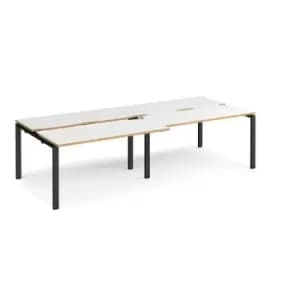 Image of Bench Desk 4 Person Rectangular Desks 2800mm With Sliding Tops White/Oak Tops With Black Frames 1200mm Depth Adapt