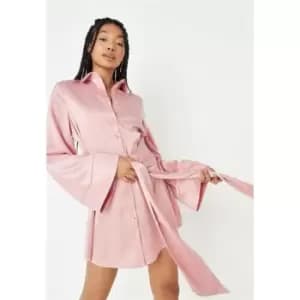 Image of Missguided Tie Waist Satin Dress - Pink