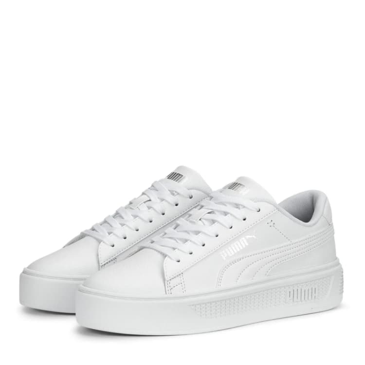 Image of Puma Womens Smash Platform Low-Top Trainers White/Silver female 4.5 (37.5)