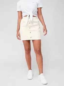 Image of Barbour International Lorimer Button Down Denim Skirt - Beige, Beige, Size 8, Women