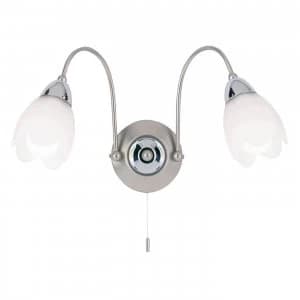 Image of 2 Light Indoor Wall Light Satin Chrome with Matt Opal Glass, E14