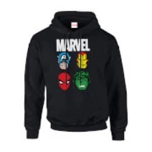 Image of Marvel Comics Main Character Faces Mens Black Pullover Hoodie - S - Black