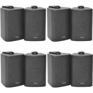 Image of 8x 70W 2 Way Black Wall Mounted Stereo Speakers 4 8Ohm Compact Background Music