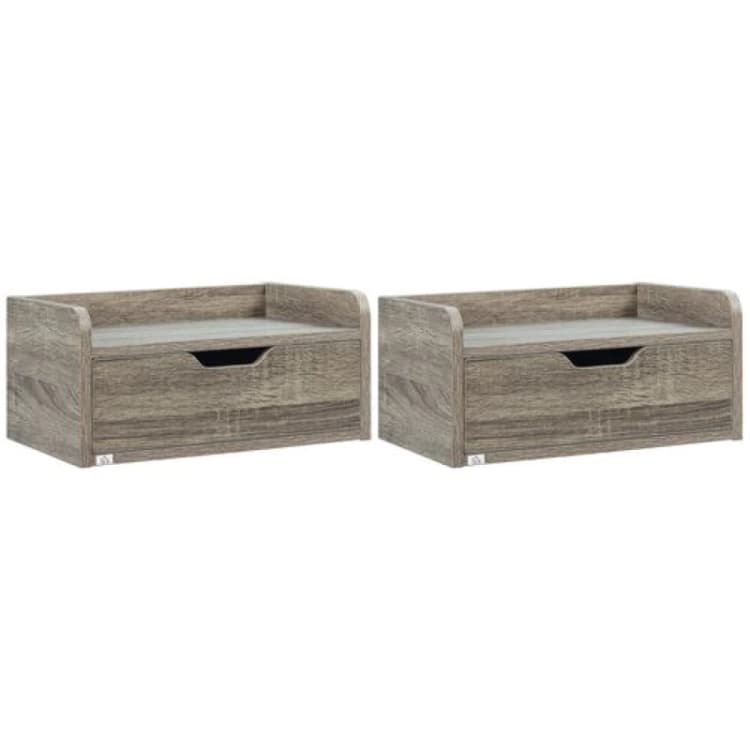 Image of Homcom Floating Nightstand Set Of 2 With Drawer - Brown 831-629V80RB