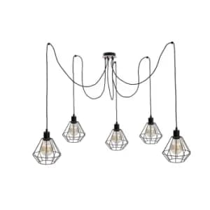 Image of Atwood Cluster Pendant Ceiling Light Black, Wood, 5x E27